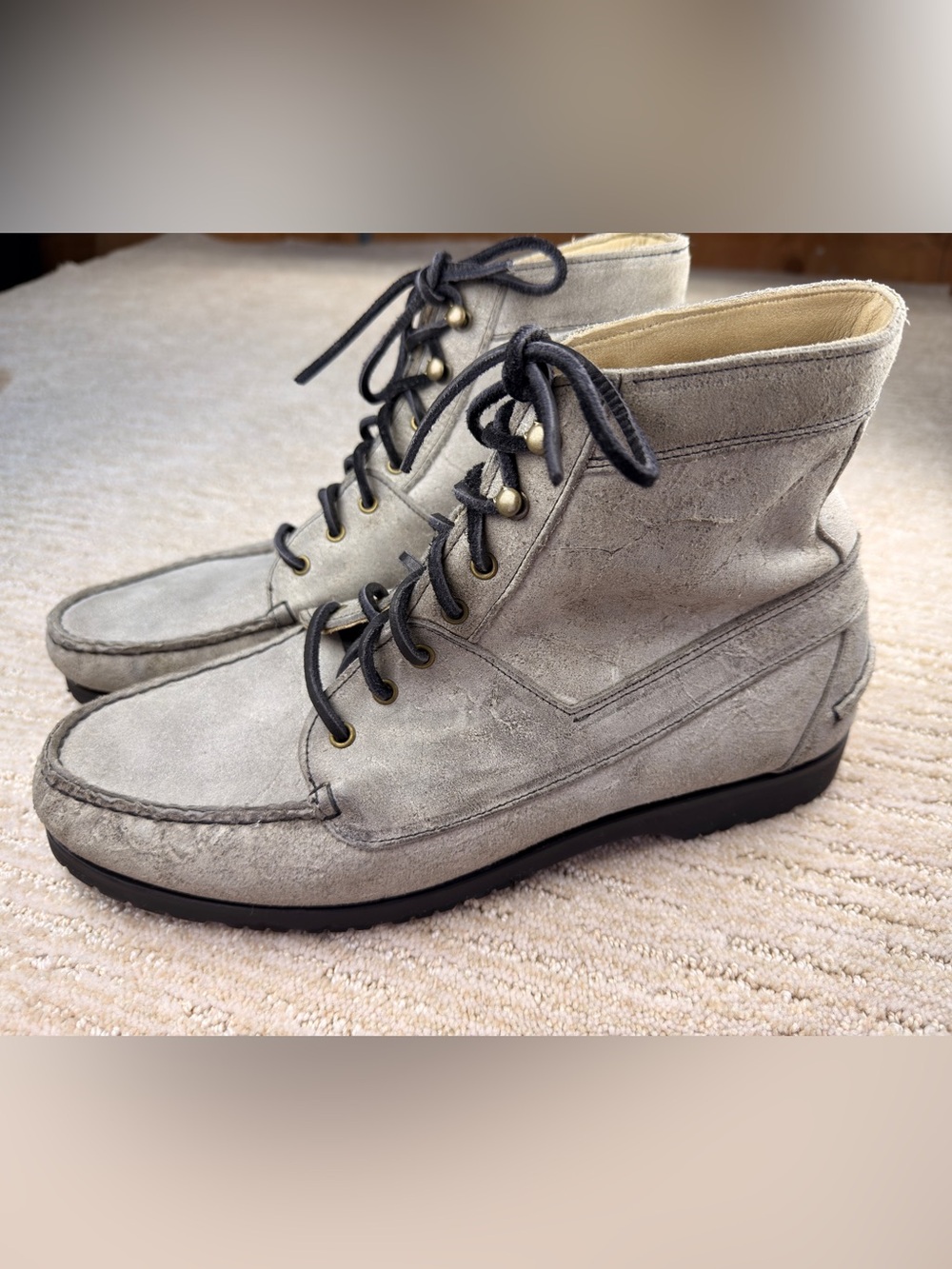 Allen Edmonds Men’s Yuma Gray Leather Lace-Up Ankle Boots Round Toe Rubber 11E